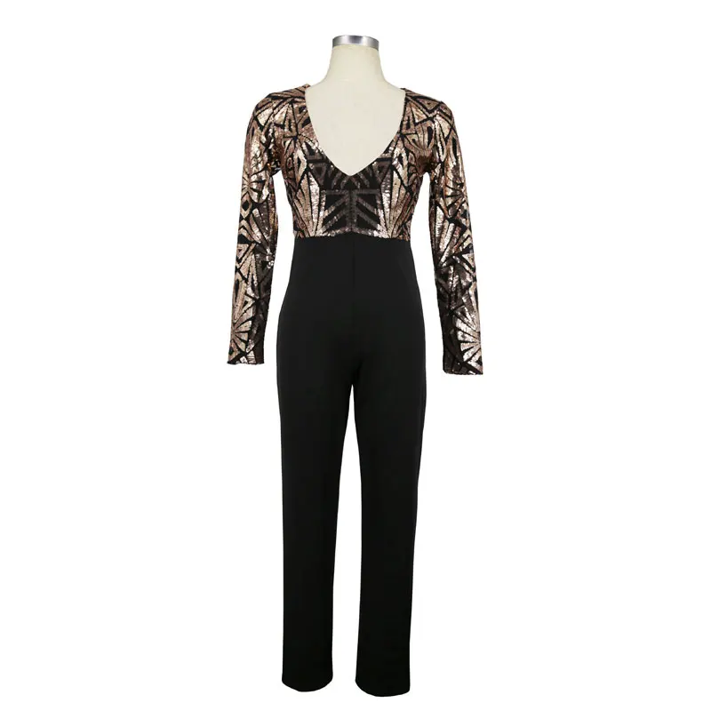 النساء مثير ثوب بودي كون رومبير طويلة الأكمام ارتداءها النساء الأزياء تألق مطرزة V الرقبة بذلة أنيقة كامل طول السراويل