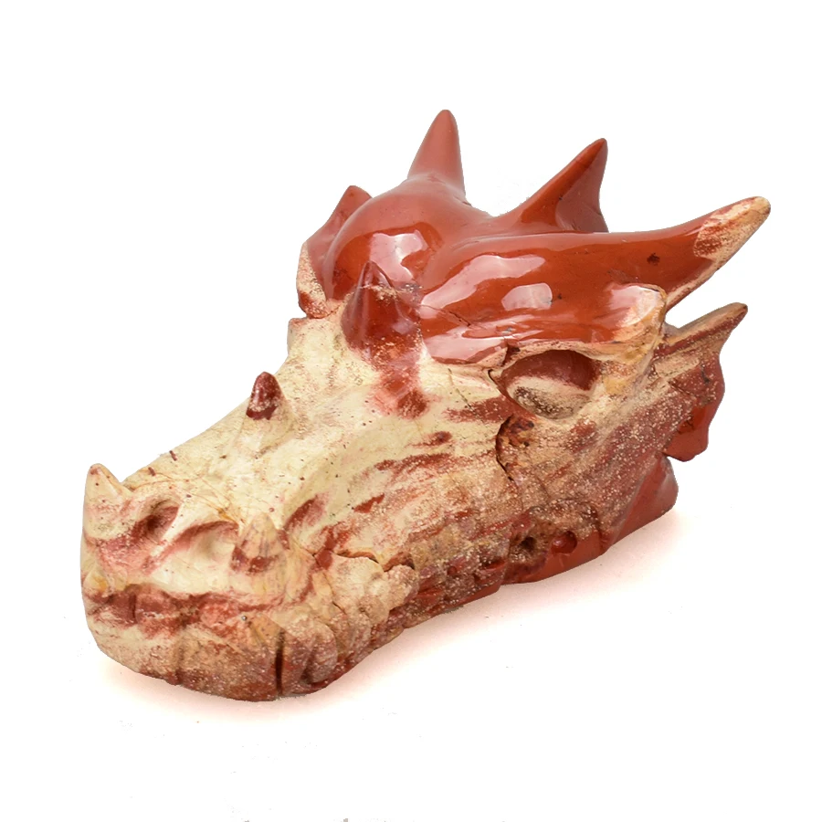 

4.5'' Healing Crystal Skull Statue Natural Red Jasper Carved Dragon Head Skull Feng Shui for Christmas Home Decor Art Collection