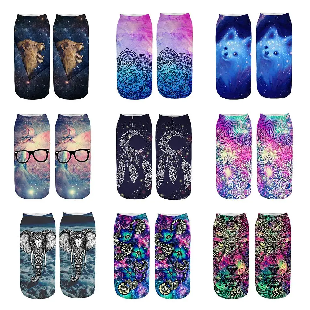 MISS M хлопковые носки Звездная ночь 3D цифровой принт анти-скольжение Дышащие Короткие носки для лодыжки для мужчин и женщин 9 цветов