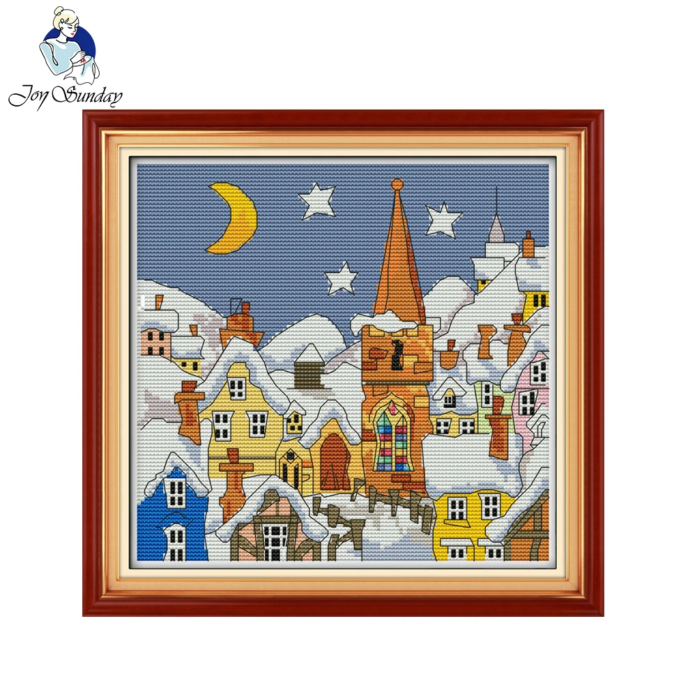 

Joy Sunday Needlework DIY Cross stitch Set For Embroidery kit Street snow home decor Counted Cross-Stitching factory direct sale