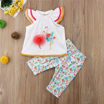 

Children 3D Flower Flamingo Sleeveless Summer Tops Vest Pants 2pcs Girl Clothing Outfits Toddler Kids Baby Girls Clothes Set