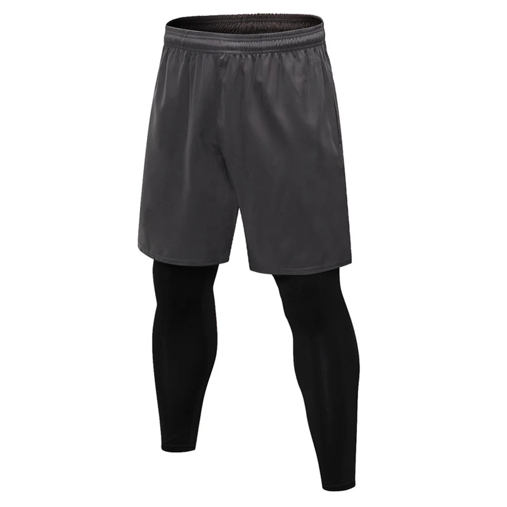 Men Sports Shorts 2 In 1 Training Running Tight Pants for Workout Gym Riding FI-19ING - Цвет: Серый