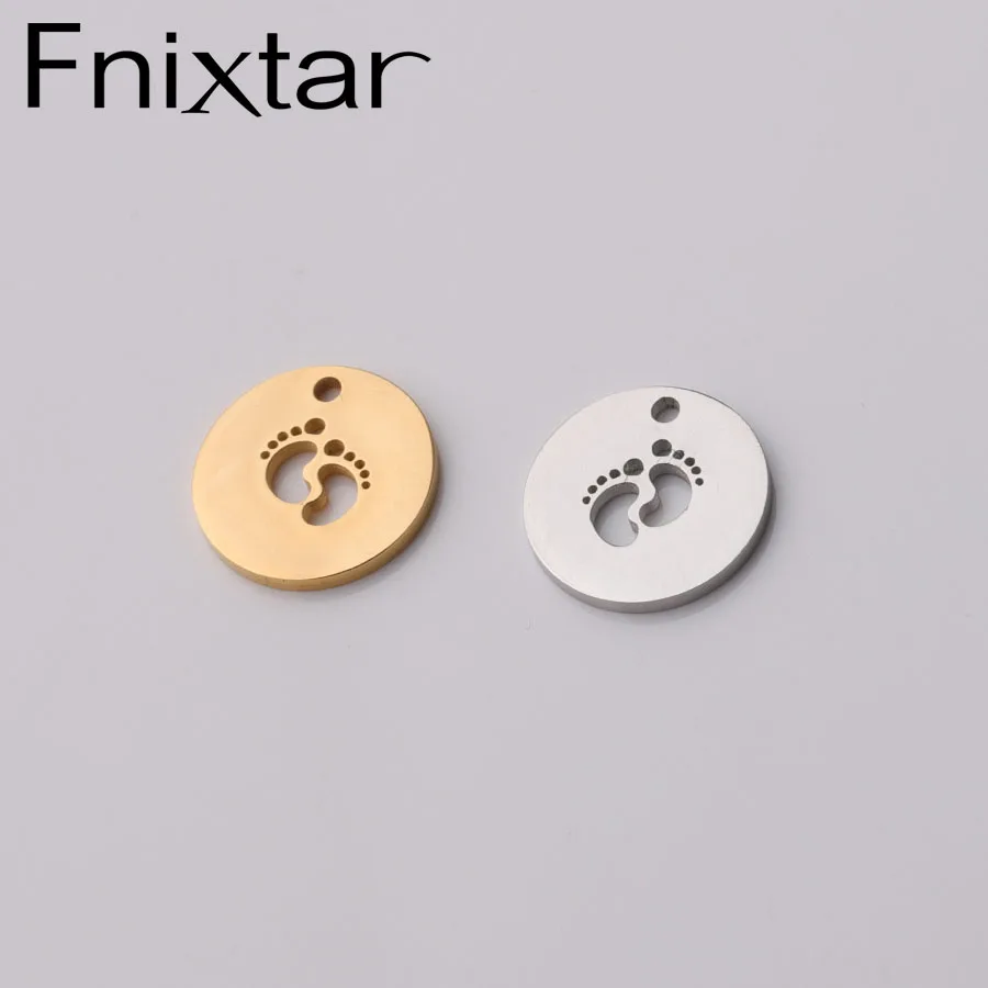 

Fnixtar Mirror Polished Stainless Steel Hollow Small Baby Feet Charm Pendant DIY Making Mother Gift Jewelry 15mm 20piece/lot