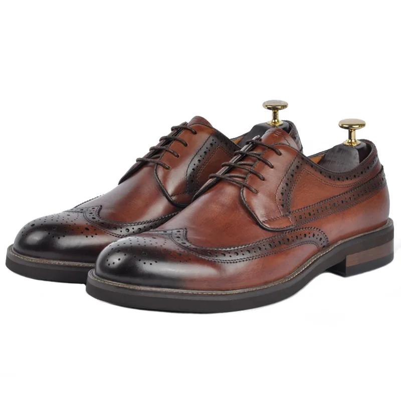 Кожаные броги ручной работы в британском стиле ретро; кожаные туфли с перфорацией; популярные мужские туфли в стиле дерби; мужские оксфорды