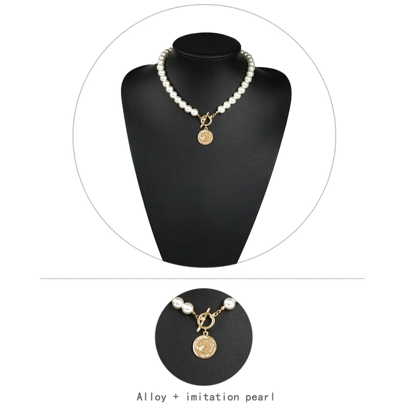 Solememo Классическая цепь с искусственным жемчугом, ожерелье для женщин, Ювелирная подвеска из золотых монет, ожерелье, вечерние ювелирные изделия для свиданий, N6944