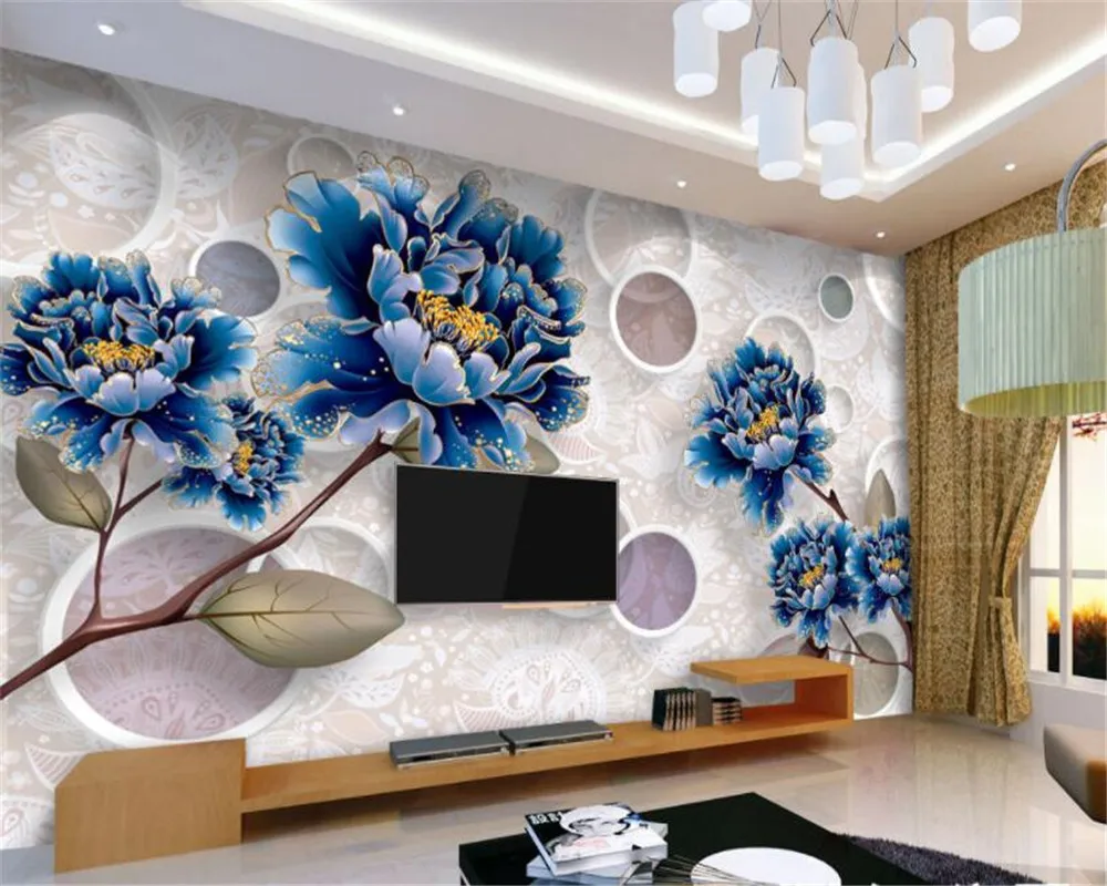 Beibehang Modern fashion blue flowers 3d stereo photo wallpaper wallpaper living room sofa TV wall wallpaper for walls 3 d