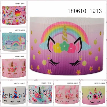 

2018 NEW sales 3' 75mm 50 yards lively cartoon Unicorn face ribbon printed grosgrain ribbon free shipping