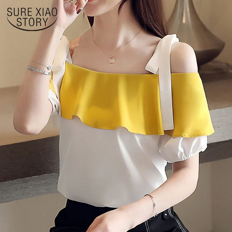 

Blusas mujer de moda 2019 women tops and blouses slash neck off shoulder top ruffles chiffon blouse ladies tops clothes 4368 50