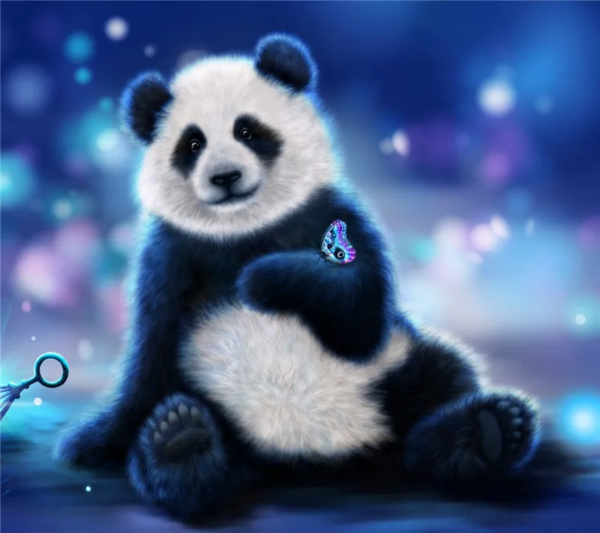 

Cartoon panda and butterfly DIY Diamond Embroidery Mosaic Painting Square Drill Full Rhinestone Drawing Wedding Decoration