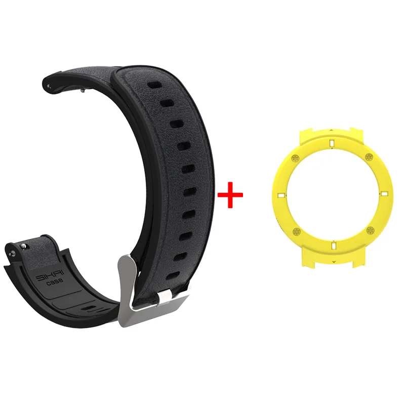 Смарт-часы ремешок для Amazfit Verge Xiaomi Huami 3 силиконовый кожаный ремешок защитный ПК Бампер чехол заменен браслет чехол SIKAI - Цвет: strap yellow cover