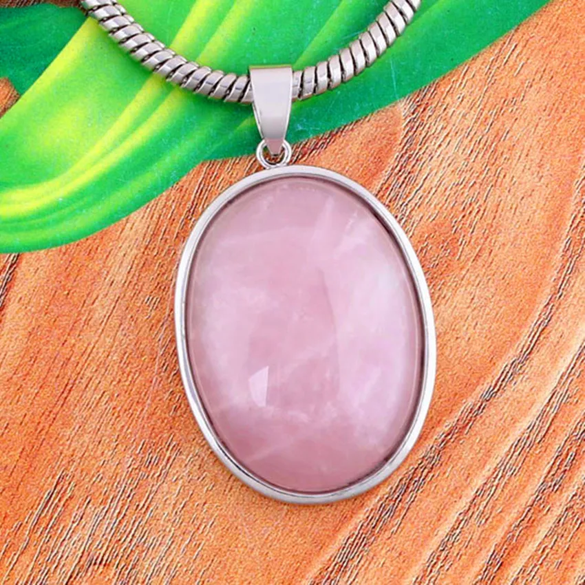 

wholesale 10Pcs Charm Rose Quartz Crystal Stone Elliptic Beads Pendant Jewelry For Necklace 32x24 mm