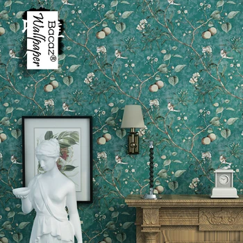 

American Style Vintage Rustic 3d Murals Wallpaper Rolls Fruits Apples Flower and Birds 3D Wall paper roll 3d wallcoverings