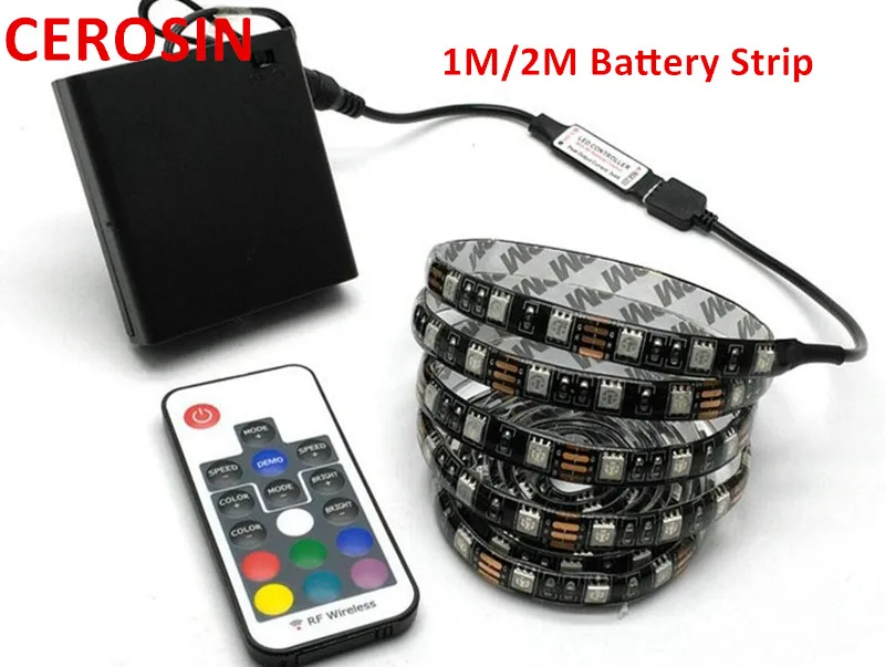 1M 2M 5050 RGB Battery LED Strip 5V Black PCB Decorative Light 3*AA