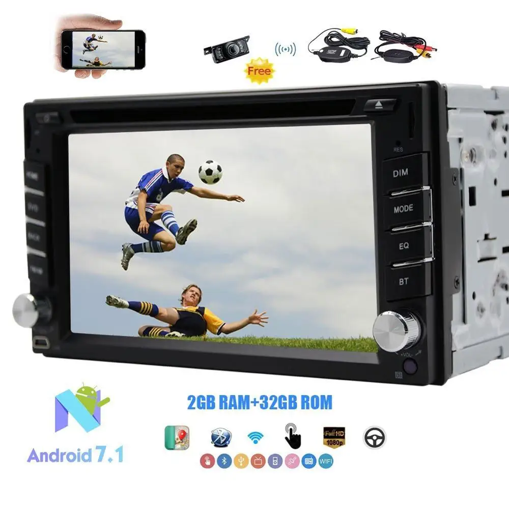 Eincar 6.2'' 2 Din Bluetooth Car Stereo Android 7.1 Octa-core Car DVD Player Car GPS Navigation Support BT/WIFI/AM+Backup Camera