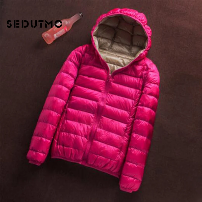 

SEDUTMO Winter Duck Down Coat Women Ultra Light Hoodie Jackets Two Side Wear Coat Spring Puffer Jacket ED657