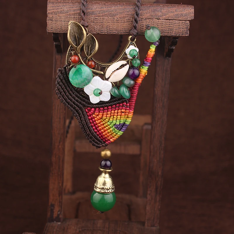 Плетеное модное винтажное ожерелье из авантюрина ручной работы, Женские Ювелирные изделия из ракушек с цветами, новое этническое ожерелье, ожерелье с натуральными камнями