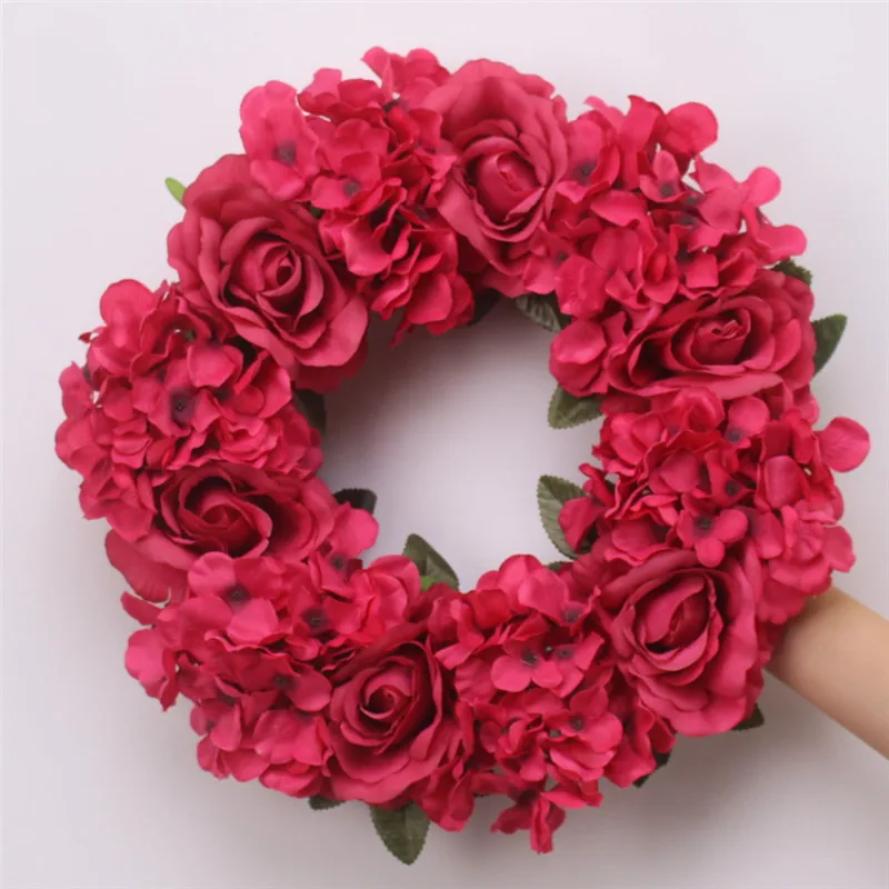 Style B Adeeing 15 Inches Artificial Green Leaf Wreath with Bow Door Hanging Wall Window Decoration Holiday Festival Wedding Decor