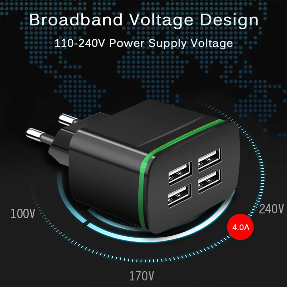 XEDAIN, зарядное устройство для мобильного телефона, штепсельная вилка европейского стандарта, Макс., 5 В, 4 а, универсальное настенное зарядное устройство, дорожный адаптер с 4 usb-портами для iPhone, samsung, Xmi, iPad