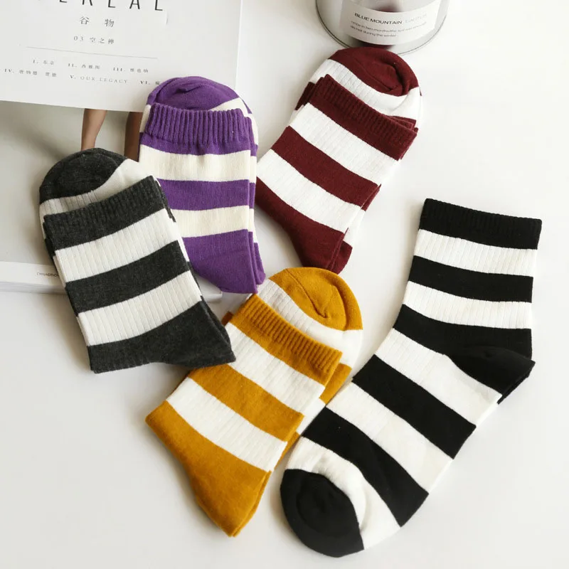 6 пар Демисезонный Корея полоса Для женщин носки милые хлопчатобумажные теплые Повседневное Дешевые Harajuku Смешные носки Meias подарок девушке