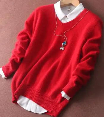 Супер теплый пушистый норковый Кашемир мягкий мех v-образный вырез свитера и пуловеры для женщин Осень Зима Джемпер женский брендовые джемпер WA650 - Цвет: Красный