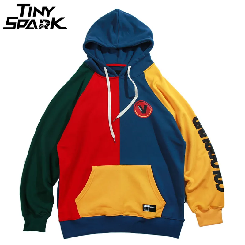  Hip Hop Hoodie Sweatshirt Mens Color Block Patchwork Harajuku Hoodie Streetwear Casual HipHop Pullo