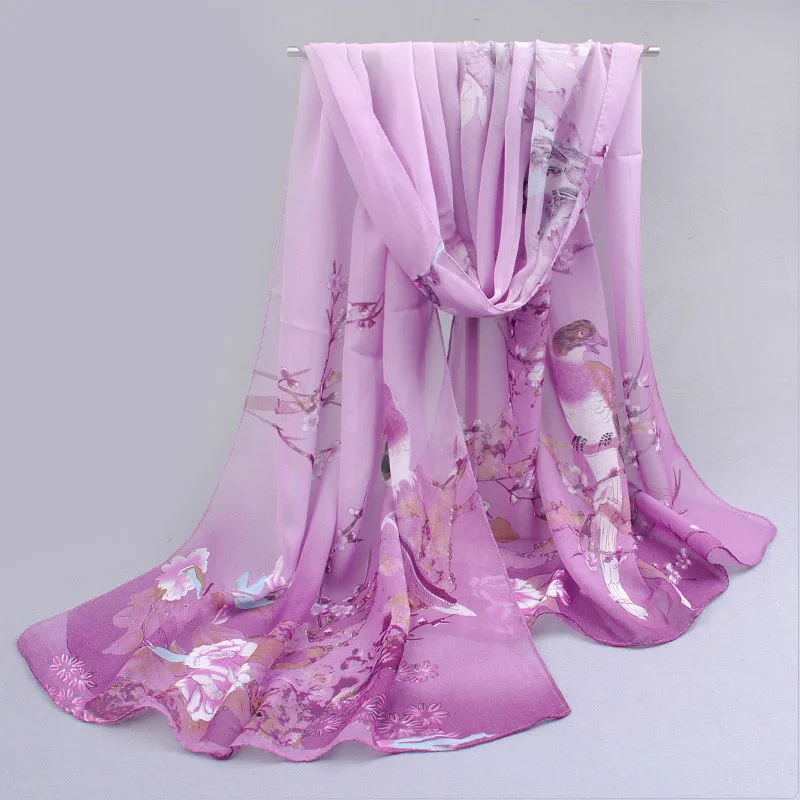 

Scarf for Woman Light Weight Chiffon Silk Feel Spring Winter Oblong Fashion Scarves Shawl Floral Printed Wraps AA10131