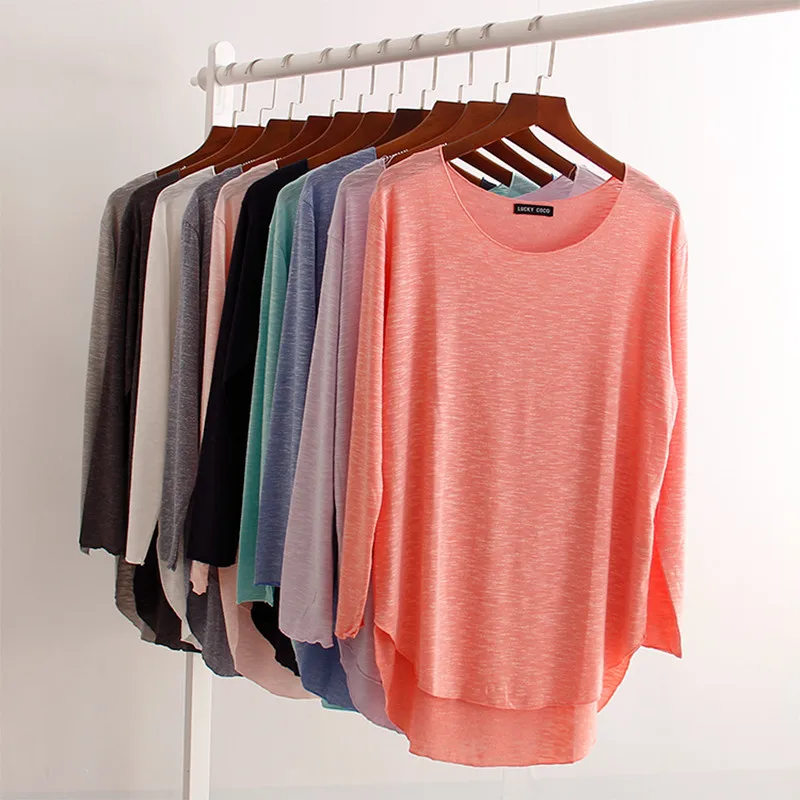 

New 10 Colors Loose Autumn Women Soft Long Sleeve O-neck T shirt Blusa Slim Basic Tops Fashion femme 2018 Harajuk H9