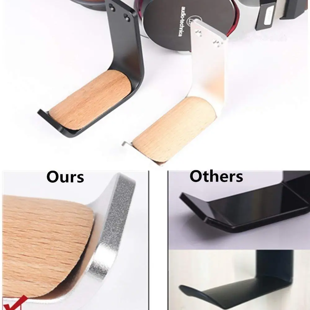 Headset Holder Stick Wooden Pad Aluminum Overhead Under Desk Desktop Stand Mount Holder Rack Clamp Stick on Adhesive