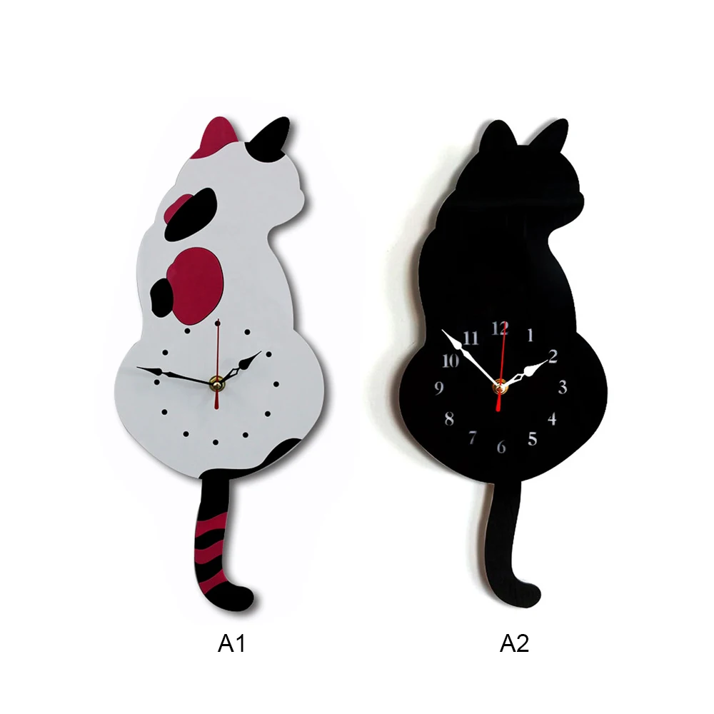 White/Black Wagging Tail Cat Design Wall Clock Kids Bedroom Wall Decoration Unique Gift Creative Cartoon Mute DIY Clock White/Black Wagging Tail Cat Design Wall Clock Kids Bedroom Wall Decoration Unique Gift Creative Cartoon Mute DIY Clock