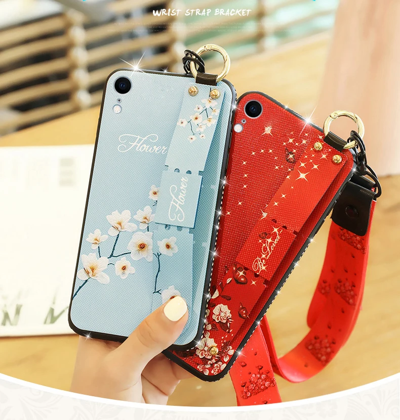 

For Xiaomi 9 SE 8SE 6X 5X MAX3 MAX2 Diamond Printing Wrist Strap Stand case on for Redmi 7A 6 6A 6PRO Note 3 4 4x 5 6 7 K20 case