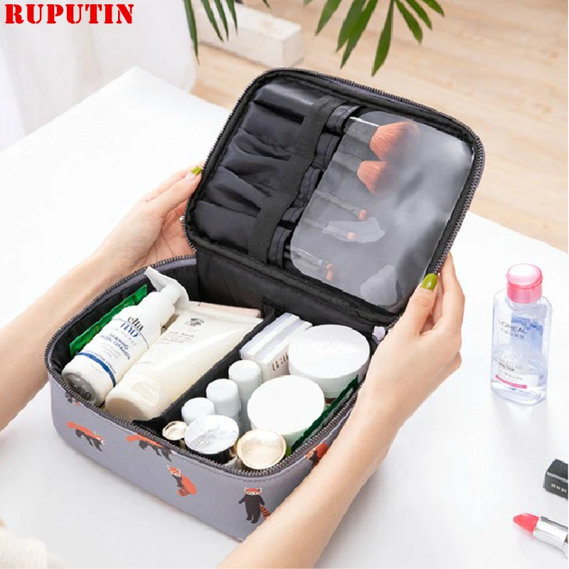 

RUPUTIN PU Waterproof Cosmetic Bag Portable Carry-on Bag Makeup Bag With Animal Pattern Women Travel Cosmetics Organizer Handbag
