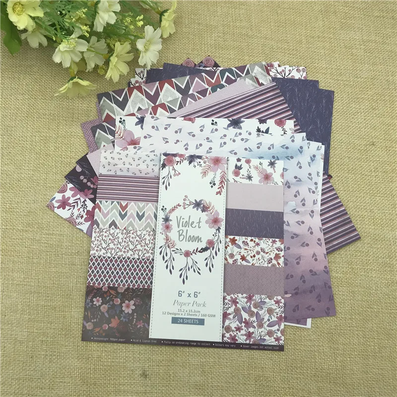

24 sheets 6"X6"Violet Bloom paper Scrapbooking paper pack handmade craft paper craft Background pad