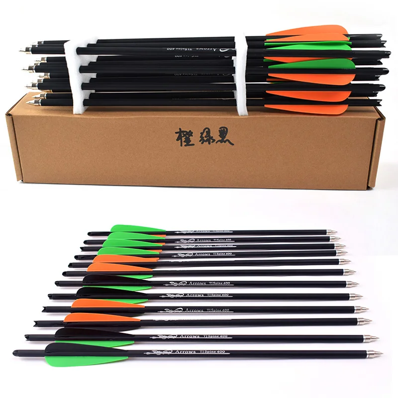 

Hunting Shooting 12Pcs Crossbow Carbon Arrow Bolts 16/20 Inches Spine 400 with Orange Green Black Feather for Crossbow Archery