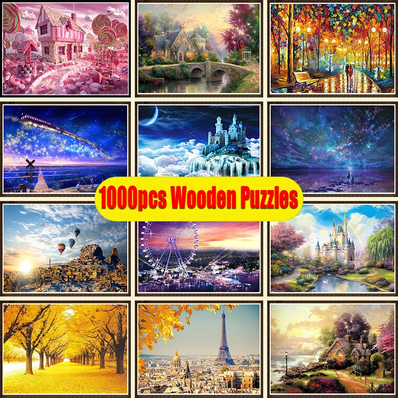 1000 pieces Toy Landscape Puzzle Adult Puzzle Wooden Puzzle Cartoon