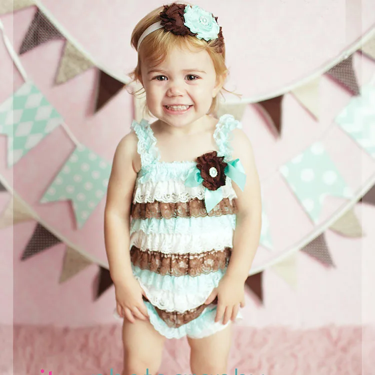 Petti Baby Girl Lace Romper Color Block Summer Dusty Ivory Rose Lace