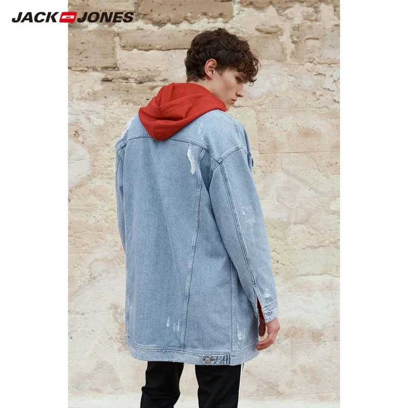 JackJones мужской хлопок средней длины рваные джинсовые пальто Длинная Куртка 219157527