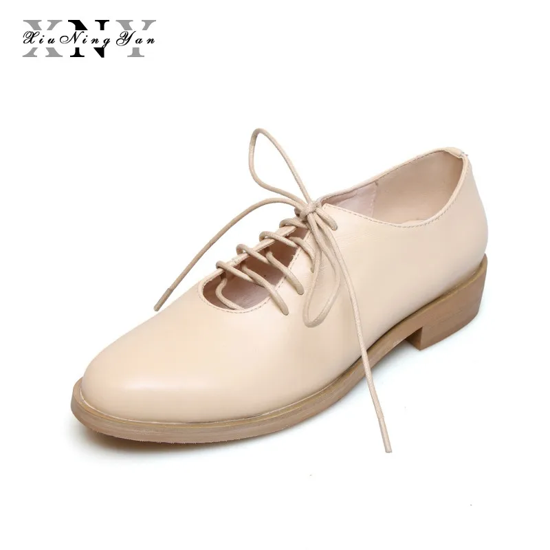 XiuNingYan/Женская обувь на плоской подошве; модные оксфорды с квадратным носком; женская повседневная обувь из натуральной кожи; сезон весна-осень; женская обувь с перфорацией типа «броги»