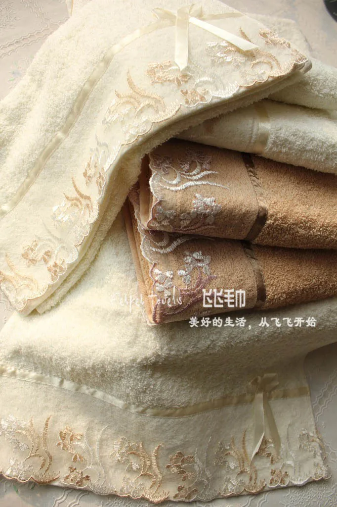 ( Already 65% off ) Genuine Face hand towel High quality 34cm*75cm floral lace 100% cotton Brand bath set wholesale | Дом и сад