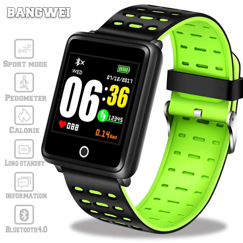 

BANGWEI Sport Watch Depth IP68 Waterproof Smart Watch Blood Pressure Heart Rate Monitor Calorie Pedometer Information Reminder