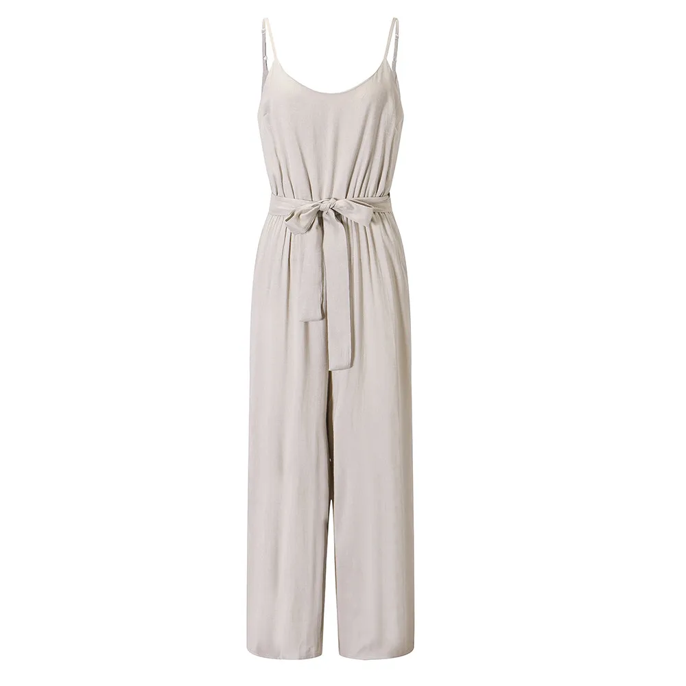 Free Ostrich Plunge Neck Belted Culotte Jumpsuit Women Deep V Neck Sexy Jumpsuit Clothes New Sleeveless Knot Summer Jumpsuit