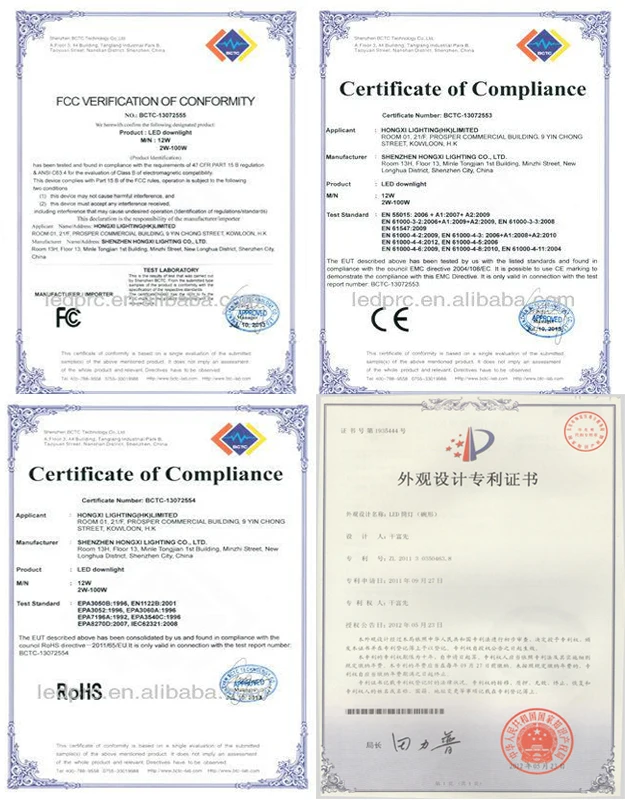 certificabtion of led downlight