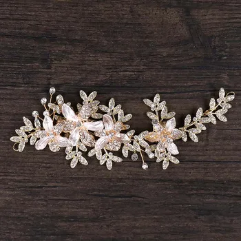 

Crystal Rhinestone Flower Leaf Barrettes Headpiece Floral Headband Bride Hair Ornaments Wedding Hair Accessories for Women JL