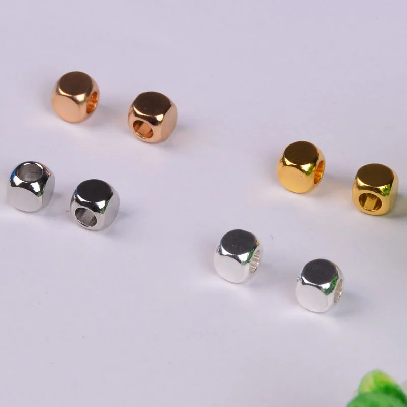 

5mm 50pcs/lot copper Charms bead for Jewelry DIY Making gold silver Square Cu Beads Spacer Bead for necklace