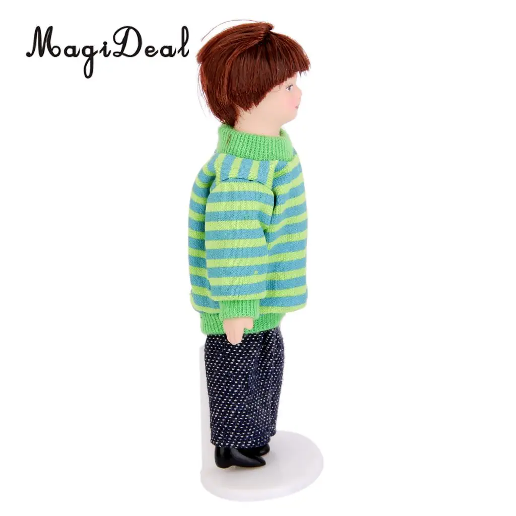 1/12 Scale DollHouse Miniature Figures Porcelain Dolls Brown Hair Little Boy for Home Bedroom Desk Decor Children Kids Baby Toy