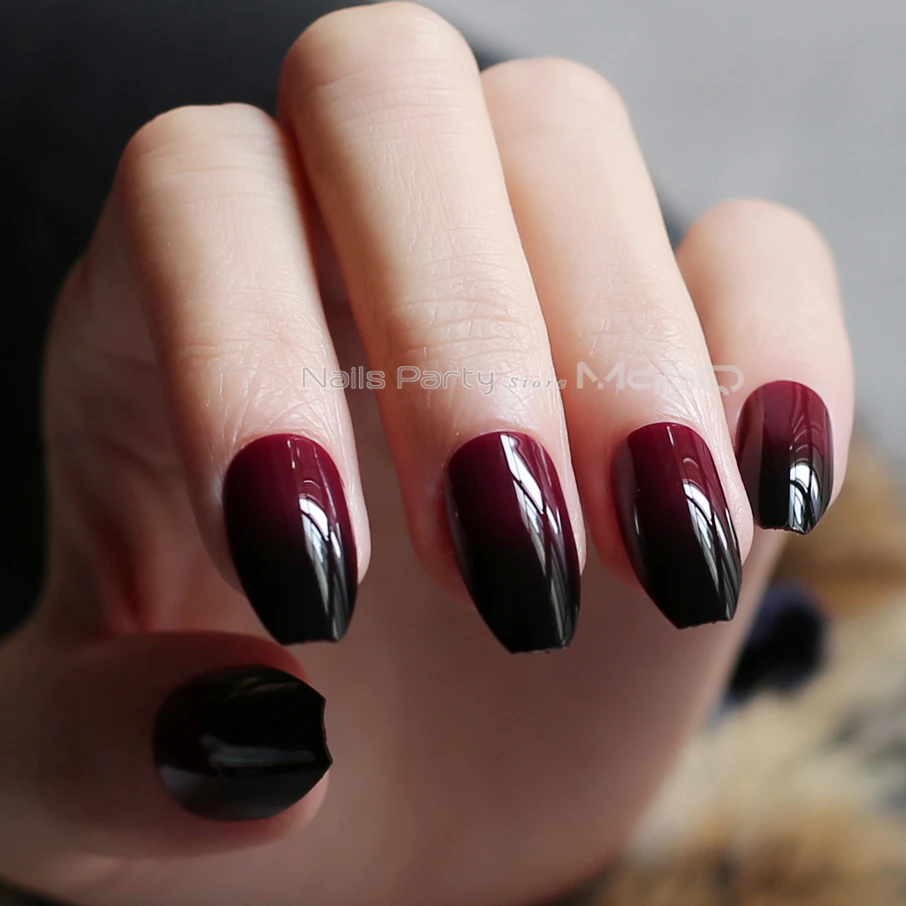 Coffin Matte Red Black Gradient Fake Nail Glossy Nails Black Red Medium False Nails Point Tip 24pcs Aliexpress Beauty Health