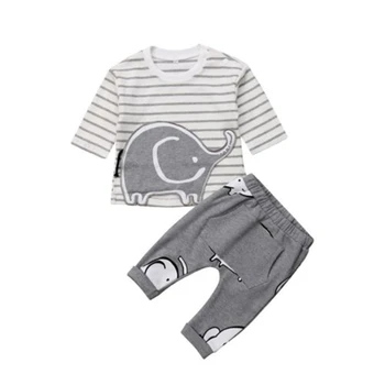 

Toddler Kids Baby Boy Girl Elephant Print Clothes Cotton Infant Newborn Striped Summer T-shirt Tops Pants Outfit Set Sunsuit