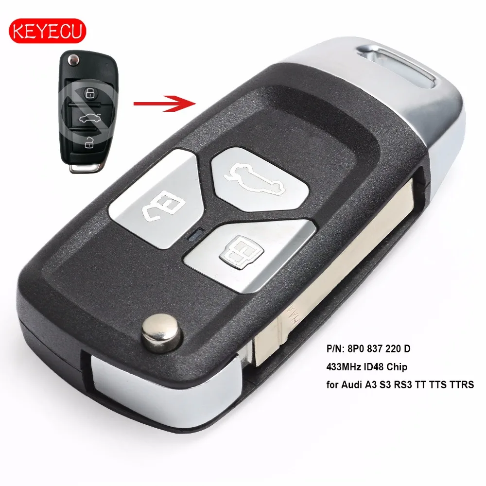 Keyecu обновленный флип дистанционный ключ 433 МГц ID48 Fob для Audi A3 S3 RS3 TT TTS TTRS 2004-2013 P/N: 8P0