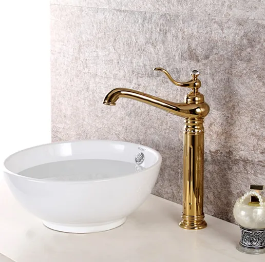 

Free ship GOLD single hole bathroom lavatory Vessel sink crystal faucet mixer tap New