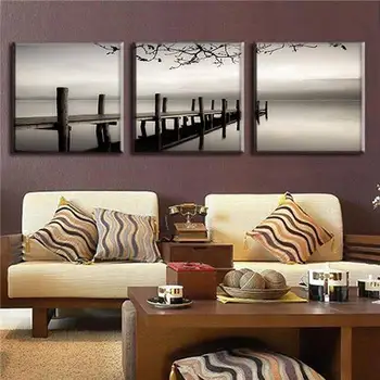 

2015 New 3 Pcs/Set Modern Wall Paintings Grey Ferry And River Canvas Prints Wall Pictures For Living Room Art On Canvas