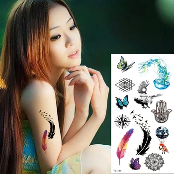 

temporary tattoos for women body sticker feather black birds transfer tattoo fake small tattoo mandala compass tatoo waterproof